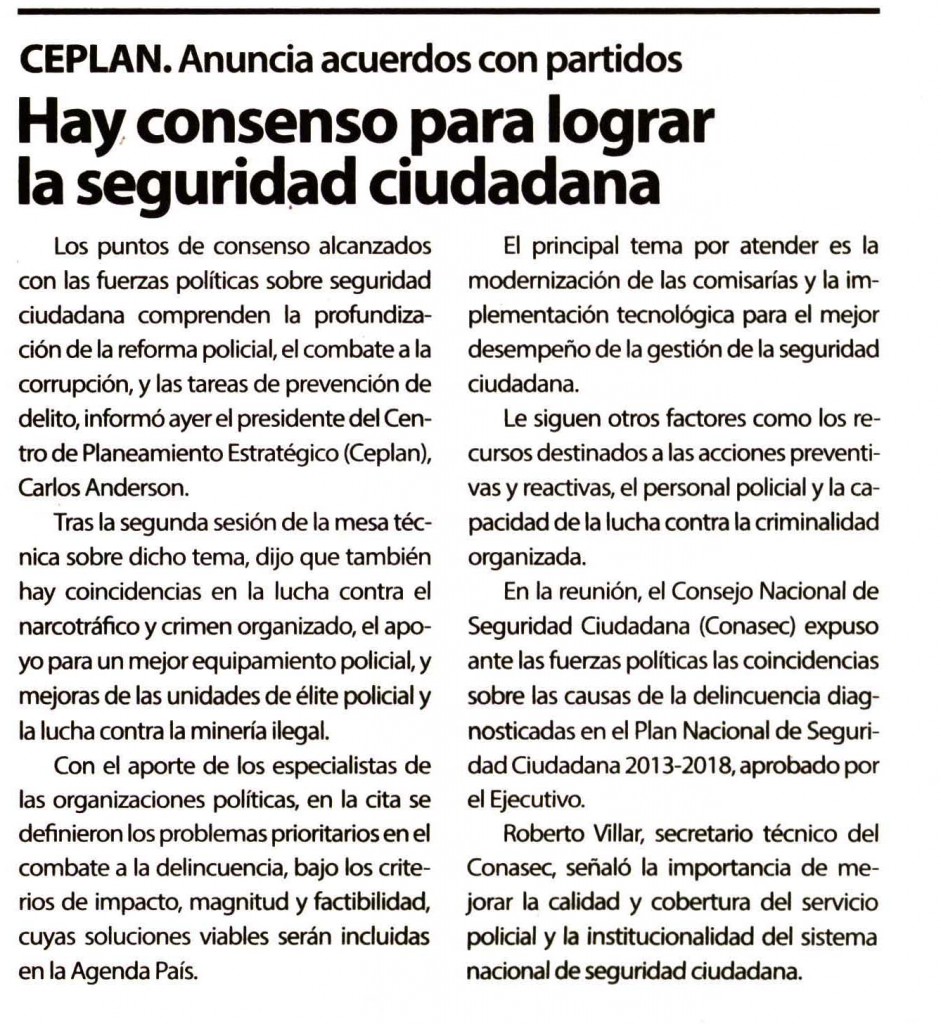 Hay consenso para lograr la seguridad ciudadana