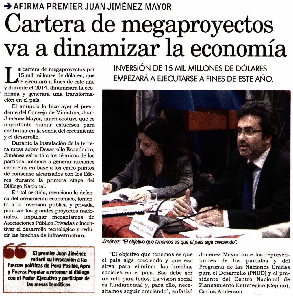 Cartera de megaproyectos va a dinamizar la economía