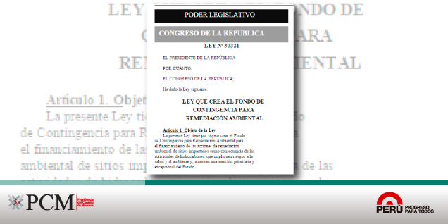 Gobierno oficializa ley que crea el Fondo de Contingencia para la Remediación Ambiental