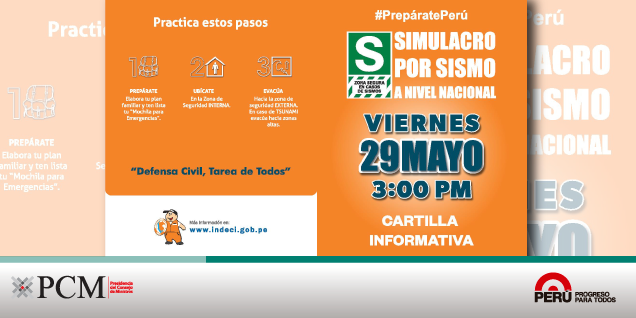 PCM exhorta a la población a participar en simulacro por sismo que se realizará el 29 de mayo